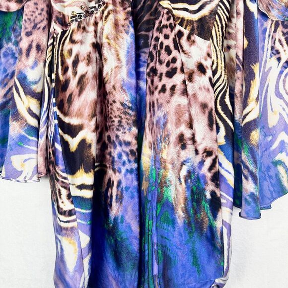 Vintage Alberto Makali Silk Mini Dress Size 6 Cape Jewel Embellished Y2K - Picture 4 of 7